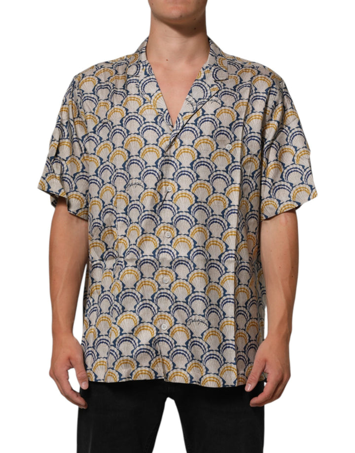 Dolce &amp; Gabbana Cream Cotton Silk Hawaii Scallop Shell Print Shirt