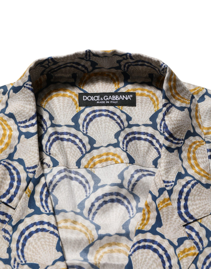 Dolce &amp; Gabbana Cream Cotton Silk Hawaii Scallop Shell Print Shirt