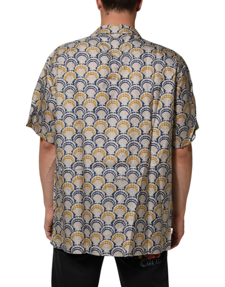 Dolce &amp; Gabbana Cream Cotton Silk Hawaii Scallop Shell Print Shirt
