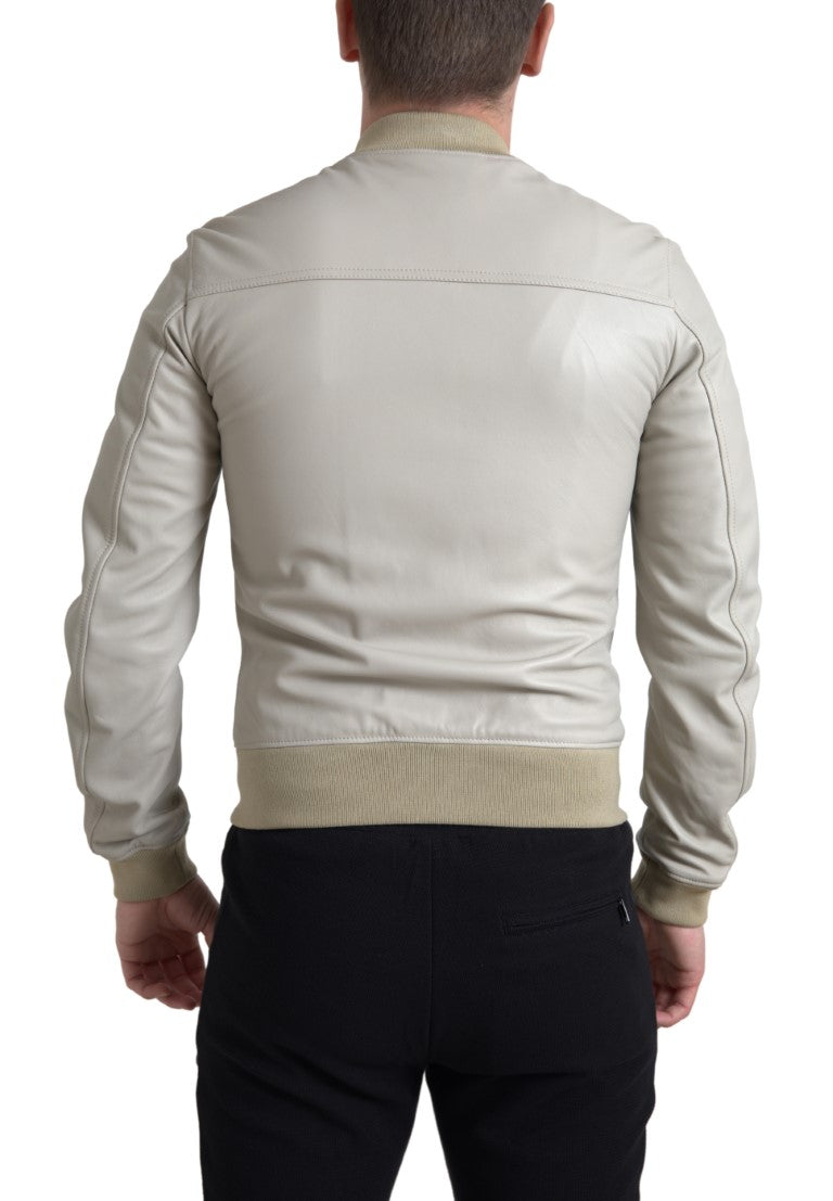 Men’s Dolce & Gabbana Cream Leather Bomber Blouson Full Zip Jacket