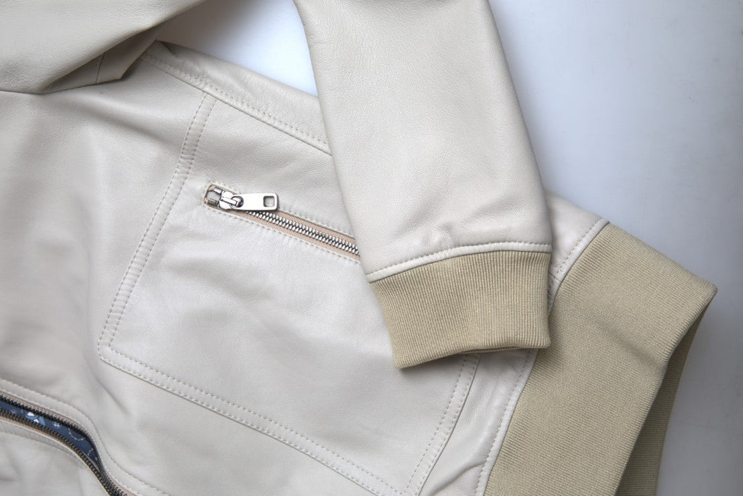 Men’s Dolce &amp; Gabbana Cream Leather Bomber Blouson Full Zip Jacket