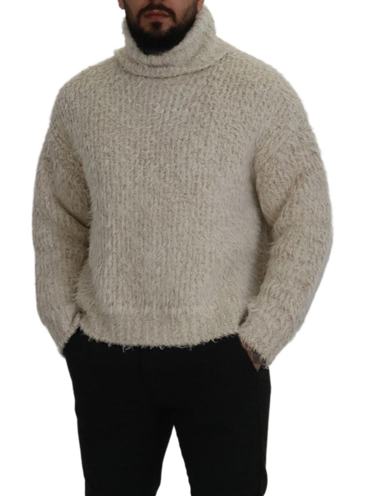 Men’s Dolce &amp; Gabbana Cream Wool Knit Turtleneck Pullover Sweater