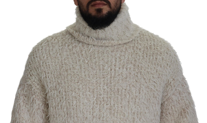 Men’s Dolce &amp; Gabbana Cream Wool Knit Turtleneck Pullover Sweater