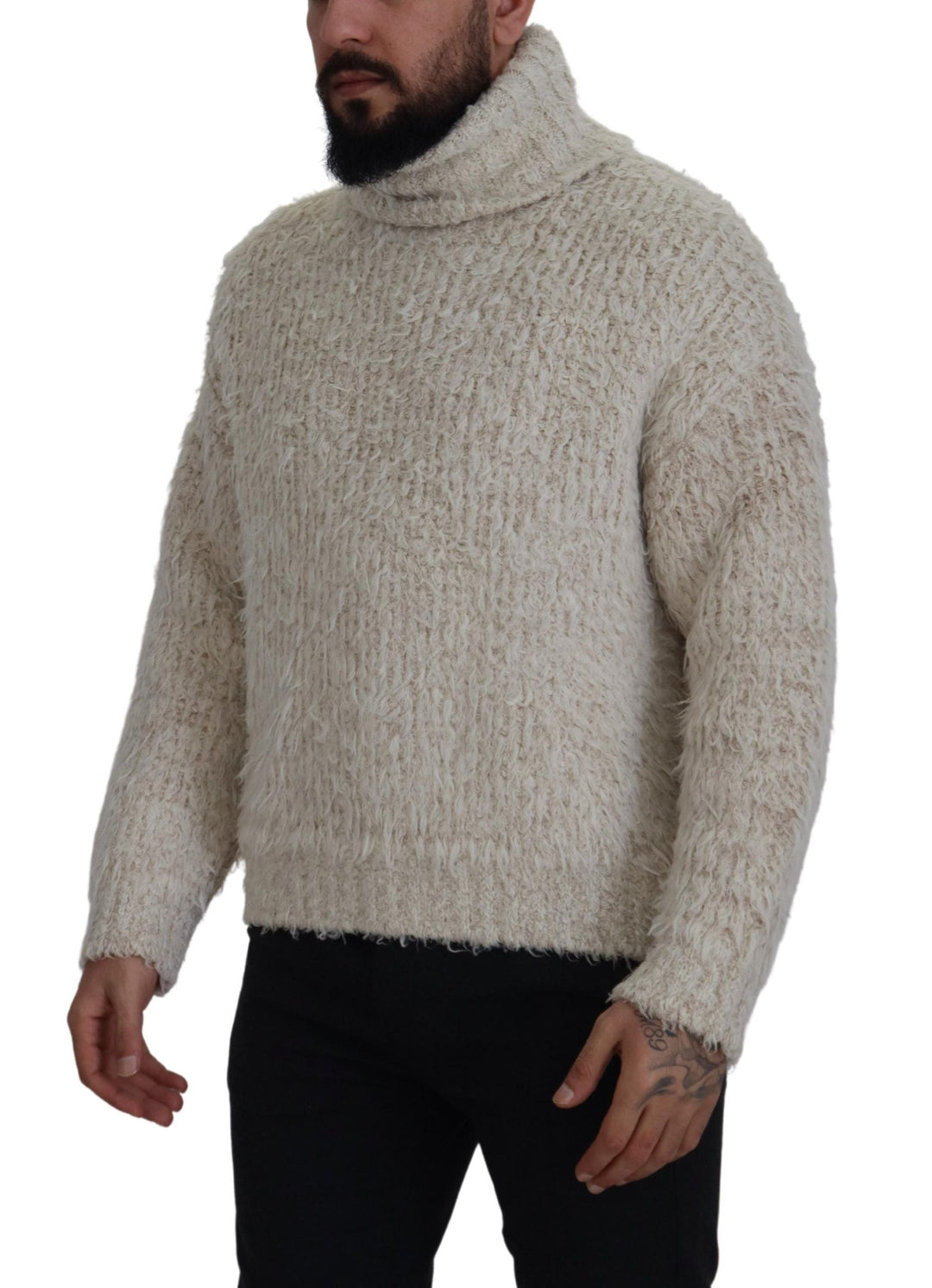 Men’s Dolce &amp; Gabbana Cream Wool Knit Turtleneck Pullover Sweater