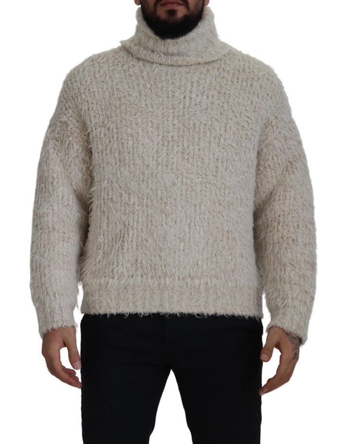 Men’s Dolce &amp; Gabbana Cream Wool Knit Turtleneck Pullover Sweater