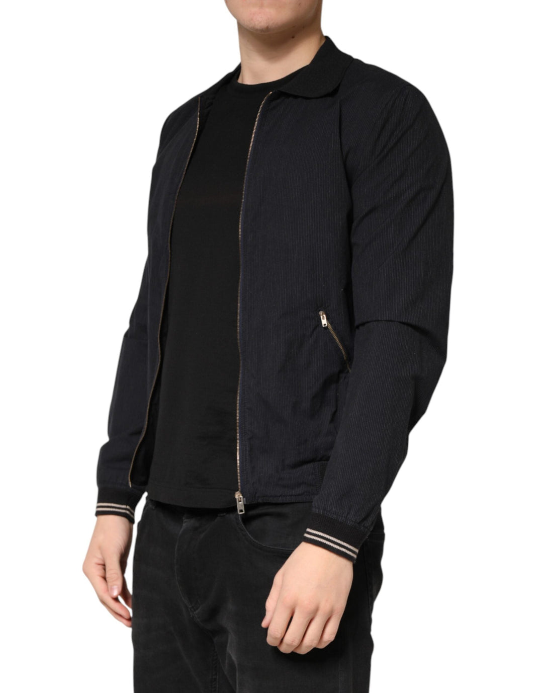 Men’s Dolce &amp; Gabbana Dark Blue Cotton Full Zip Bomber Men Jacket