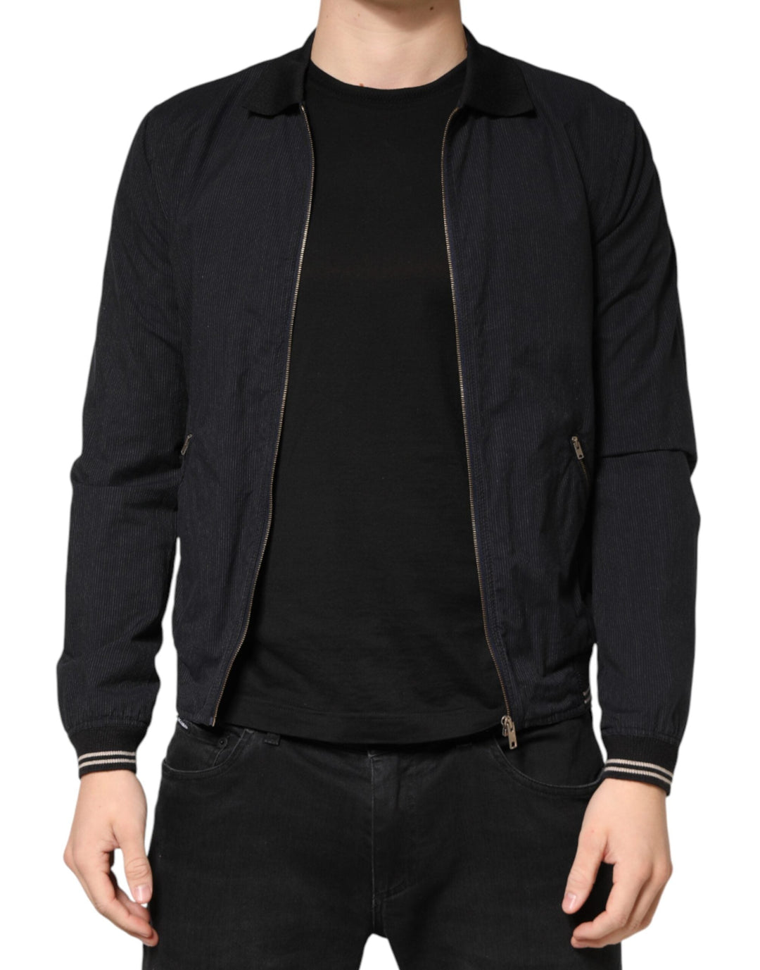 Men’s Dolce &amp; Gabbana Dark Blue Cotton Full Zip Bomber Men Jacket