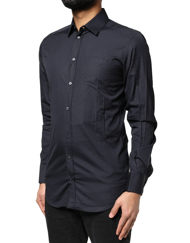 Dolce &amp; Gabbana Dark Blue Gold Cotton Long Sleeves Dress Shirt