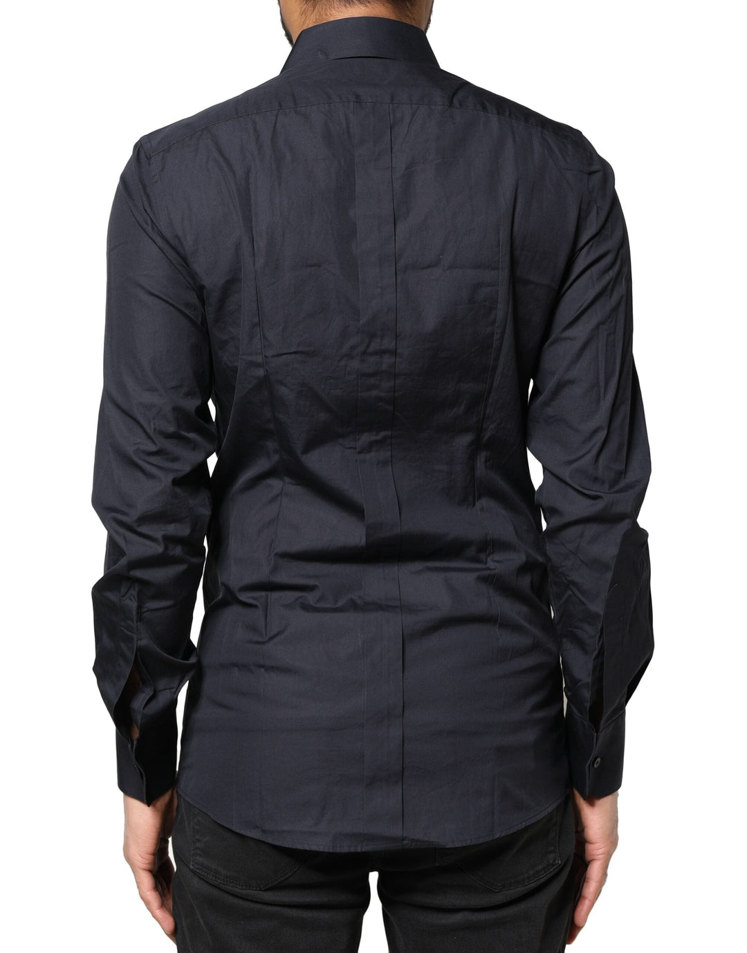 Dolce &amp; Gabbana Dark Blue Gold Cotton Long Sleeves Dress Shirt
