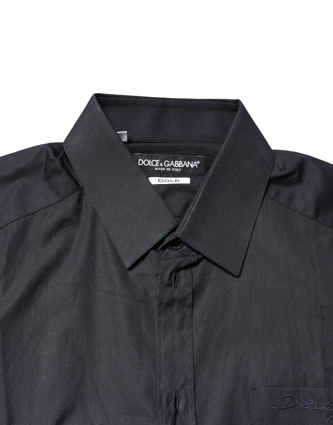 Dolce &amp; Gabbana Dark Blue Gold Cotton Long Sleeves Dress Shirt