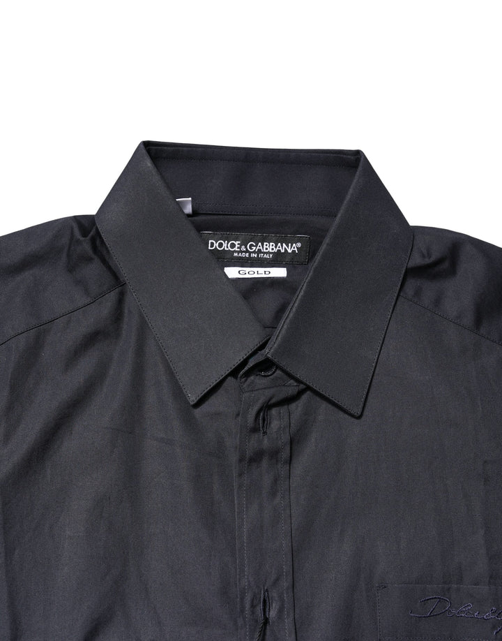Dolce &amp; Gabbana Dark Blue Gold Cotton Long Sleeves Dress Shirt