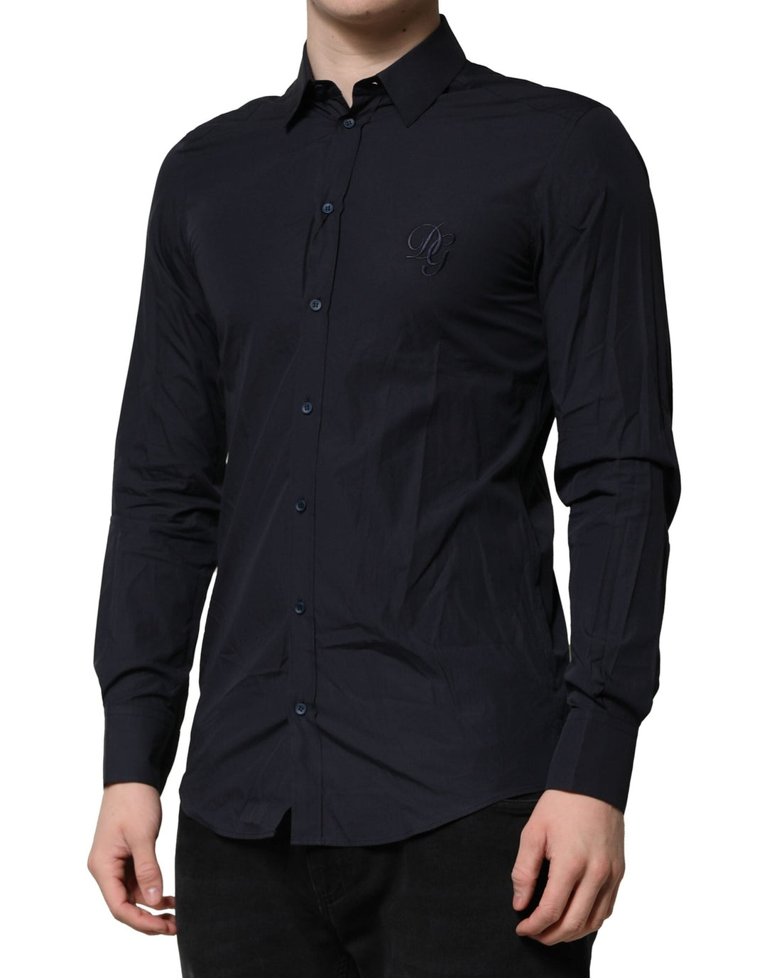Men’s Dolce &amp; Gabbana Dark Blue Martini Cotton Dress Formal Shirt
