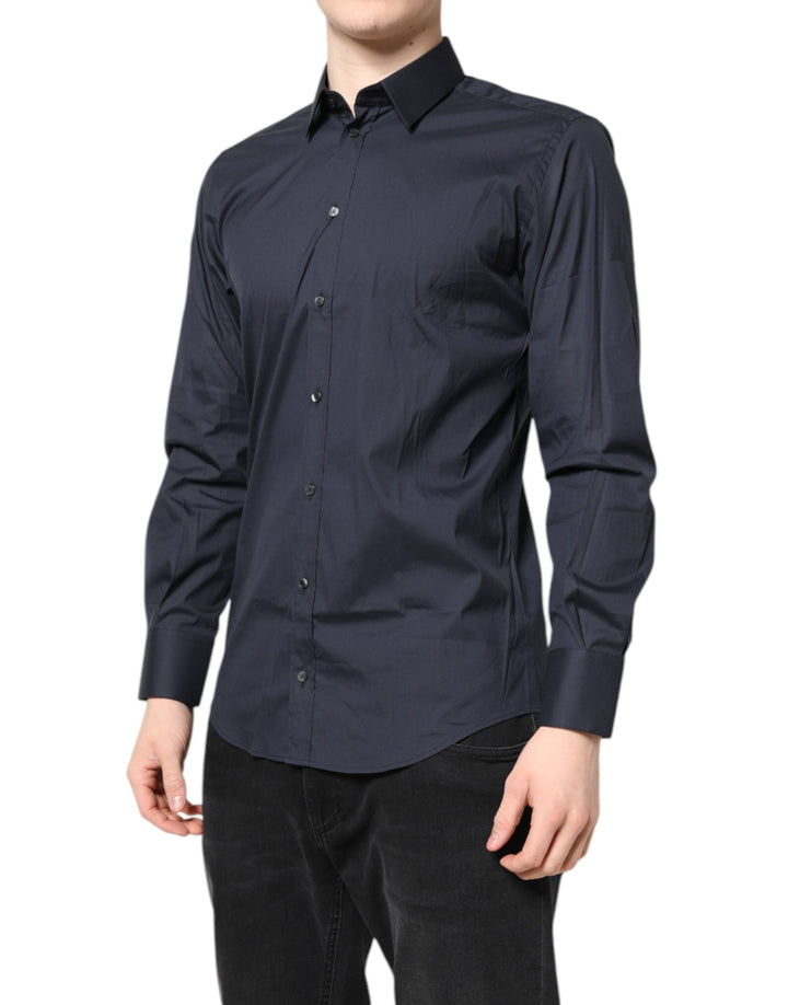 Dolce &amp; Gabbana Dark Blue Martini Cotton Dress Formal Shirt