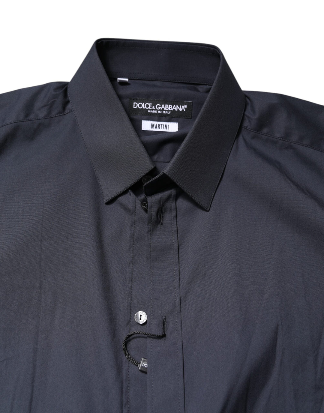 Dolce &amp; Gabbana Dark Blue Martini Cotton Dress Formal Shirt
