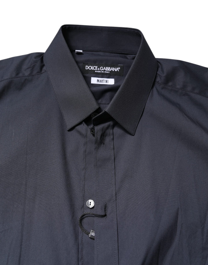 Dolce &amp; Gabbana Dark Blue Martini Cotton Dress Formal Shirt