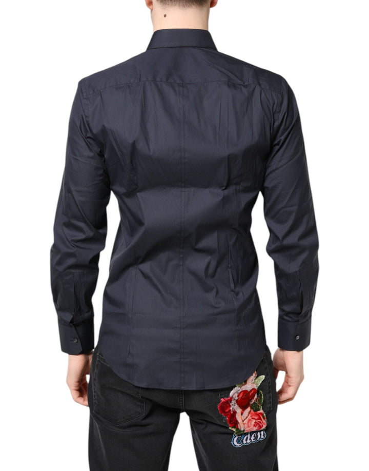 Dolce &amp; Gabbana Dark Blue Martini Cotton Dress Formal Shirt