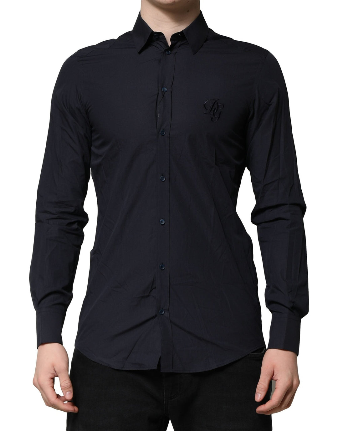Men’s Dolce &amp; Gabbana Dark Blue Martini Cotton Dress Formal Shirt