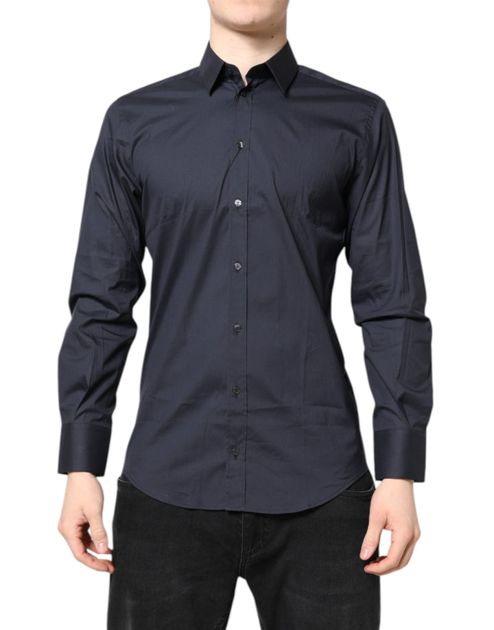 Dolce &amp; Gabbana Dark Blue Martini Cotton Dress Formal Shirt