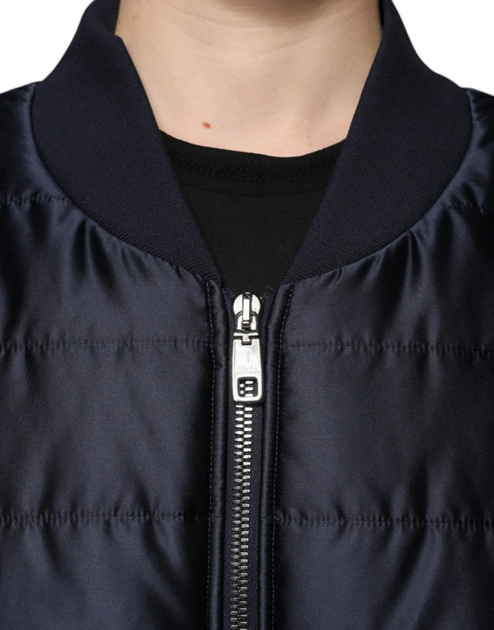 Men’s Dolce &amp; Gabbana Dark Blue Quilted Full Zip Bomber Jacket