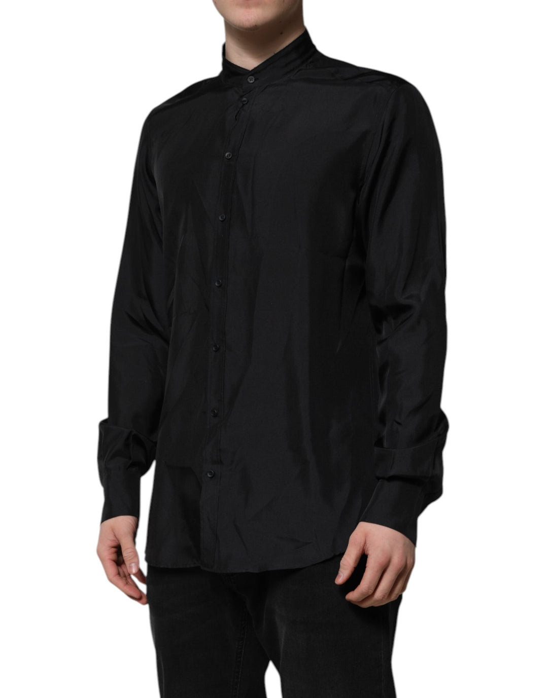 Dolce &amp; Gabbana Dark Blue Silk MARTINI Men Formal Dress Shirt