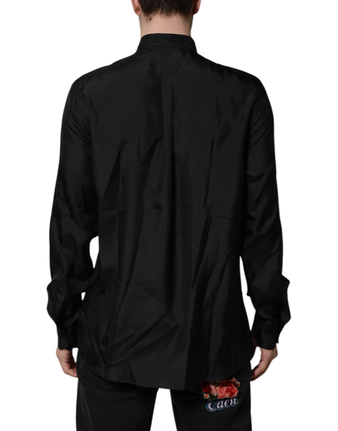 Dolce &amp; Gabbana Dark Blue Silk MARTINI Men Formal Dress Shirt