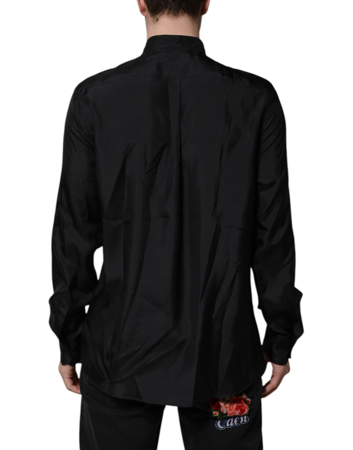 Dolce &amp; Gabbana Dark Blue Silk MARTINI Men Formal Dress Shirt