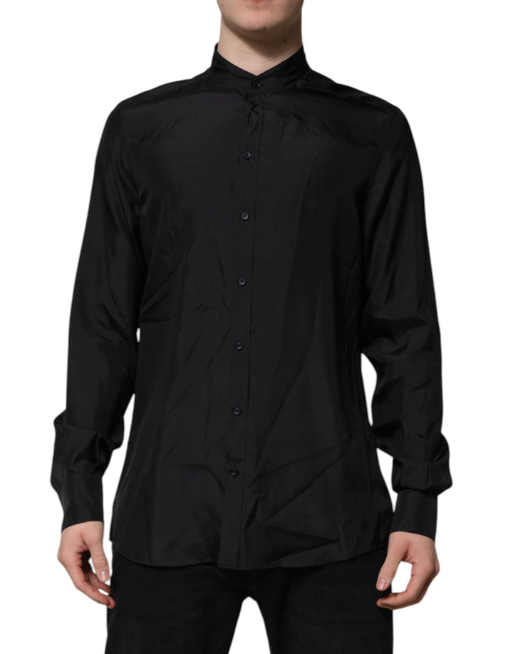 Dolce &amp; Gabbana Dark Blue Silk MARTINI Men Formal Dress Shirt