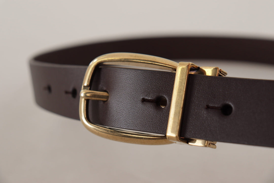 Dolce &amp; Gabbana Dark Brown Calf Leather Gold Tone Metal Buckle