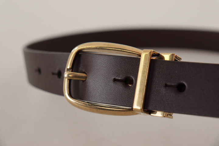 Dolce &amp; Gabbana Dark Brown Calf Leather Gold Tone Metal Buckle
