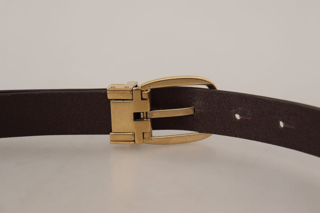 Dolce &amp; Gabbana Dark Brown Calf Leather Gold Tone Metal Buckle