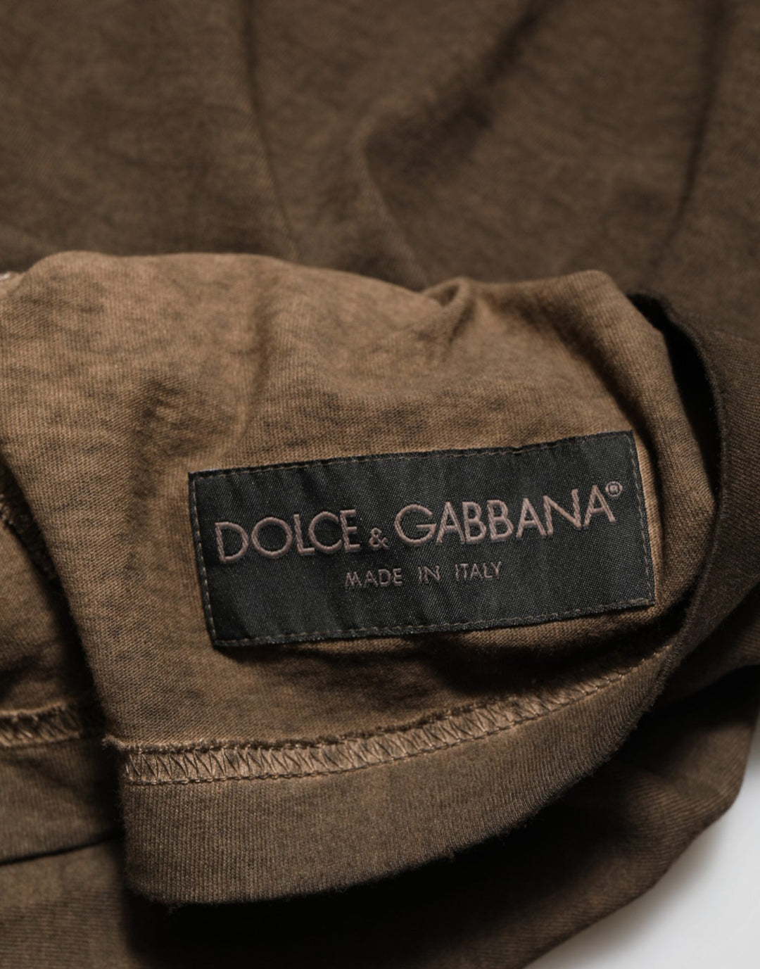 Dolce &amp; Gabbana Dark Brown Cotton Tattered Logo Men T-shirt