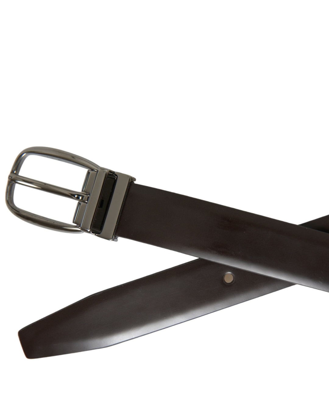 Dolce &amp; Gabbana Dark Brown Leather Silver Metal Buckle Belt