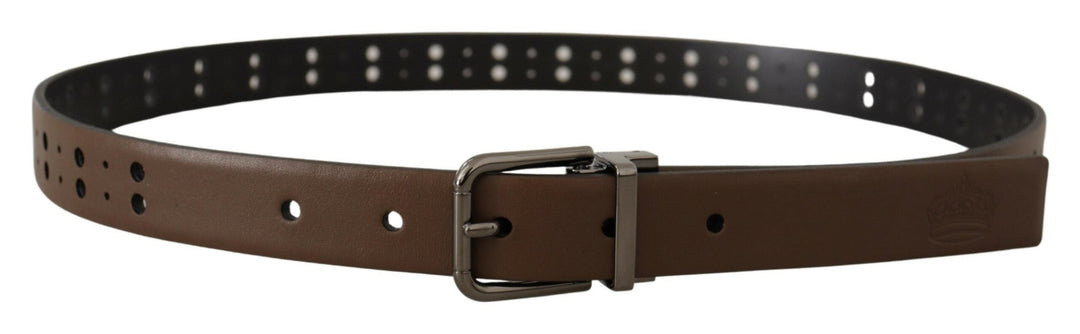 Dolce &amp; Gabbana Dark Brown Perforated Leather Metal Belt
