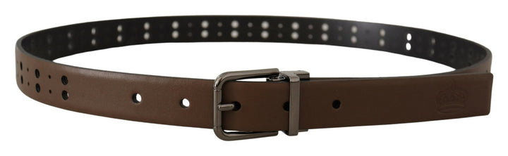 Dolce &amp; Gabbana Dark Brown Perforated Leather Metal Belt