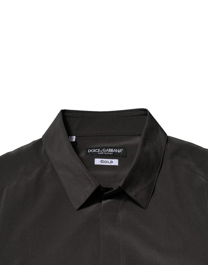 Men’s Dolce &amp; Gabbana Dark Brown Silk Gold Men Dress Formal Shirt
