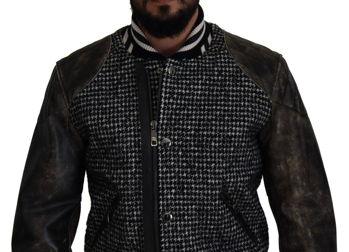 Men’s Dolce &amp; Gabbana Dark Gray Houndstooth Polyester Bomber Jacket