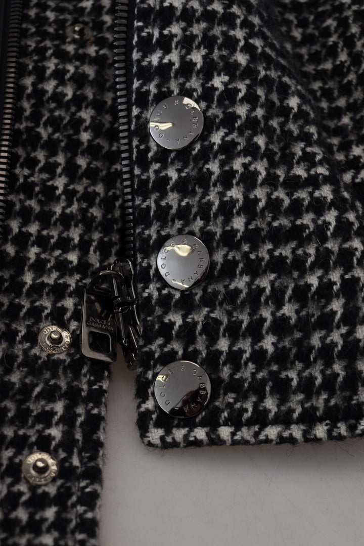 Men’s Dolce &amp; Gabbana Dark Gray Houndstooth Polyester Bomber Jacket