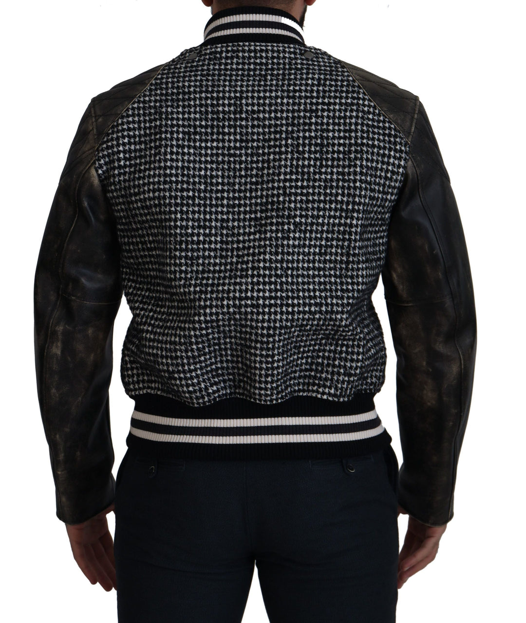Men’s Dolce &amp; Gabbana Dark Gray Houndstooth Polyester Bomber Jacket