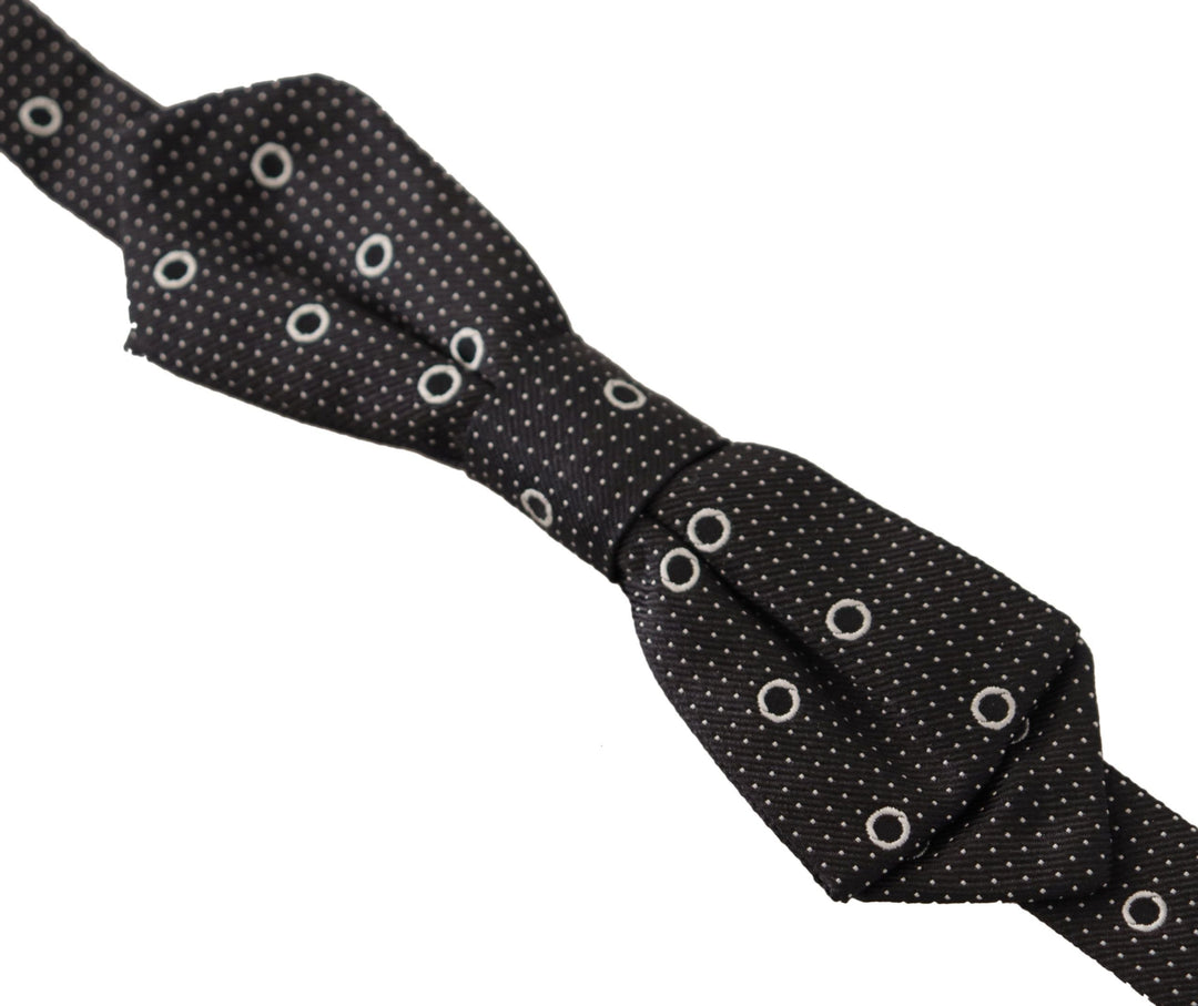 Dolce &amp; Gabbana Dark Gray White Polka Dot 100% Silk Neck Papillon Tie