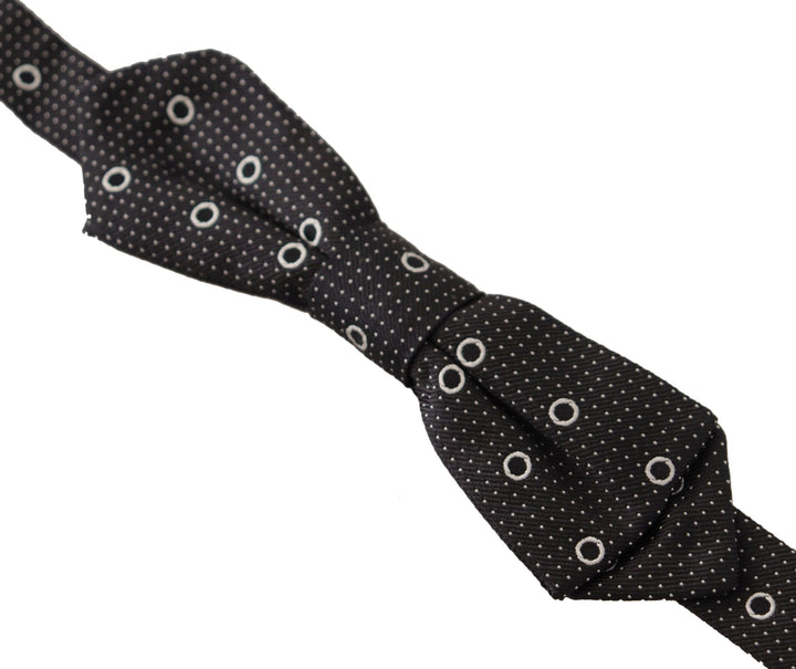 Dolce &amp; Gabbana Dark Gray White Polka Dot 100% Silk Neck Papillon Tie