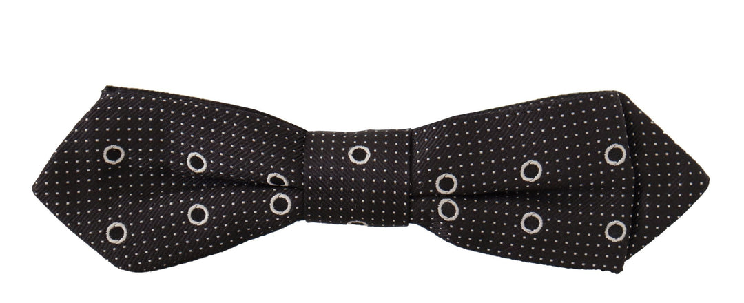 Dolce &amp; Gabbana Dark Gray White Polka Dot 100% Silk Neck Papillon Tie