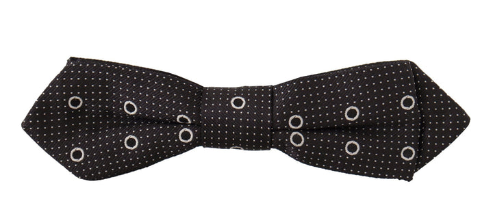 Dolce &amp; Gabbana Dark Gray White Polka Dot 100% Silk Neck Papillon Tie