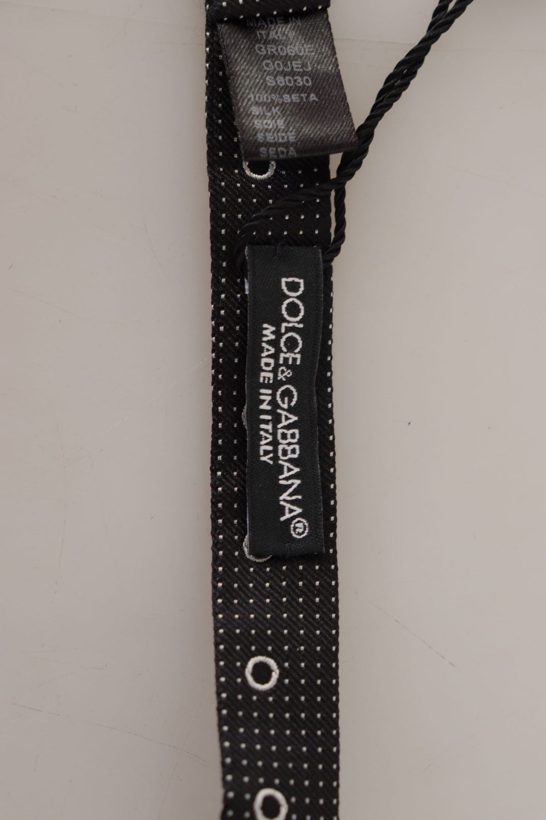 Dolce &amp; Gabbana Dark Gray White Polka Dot 100% Silk Neck Papillon Tie