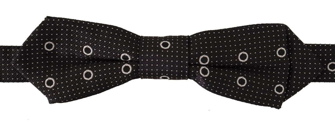 Dolce &amp; Gabbana Dark Gray White Polka Dot 100% Silk Neck Papillon Tie