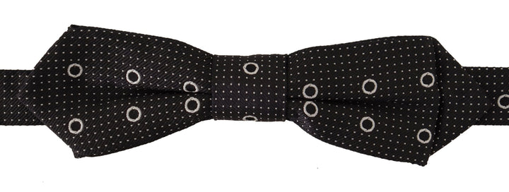 Dolce &amp; Gabbana Dark Gray White Polka Dot 100% Silk Neck Papillon Tie