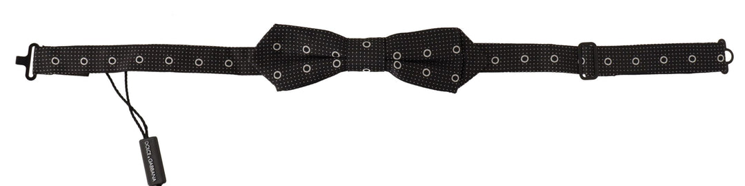 Dolce &amp; Gabbana Dark Gray White Polka Dot 100% Silk Neck Papillon Tie