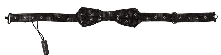 Dolce &amp; Gabbana Dark Gray White Polka Dot 100% Silk Neck Papillon Tie