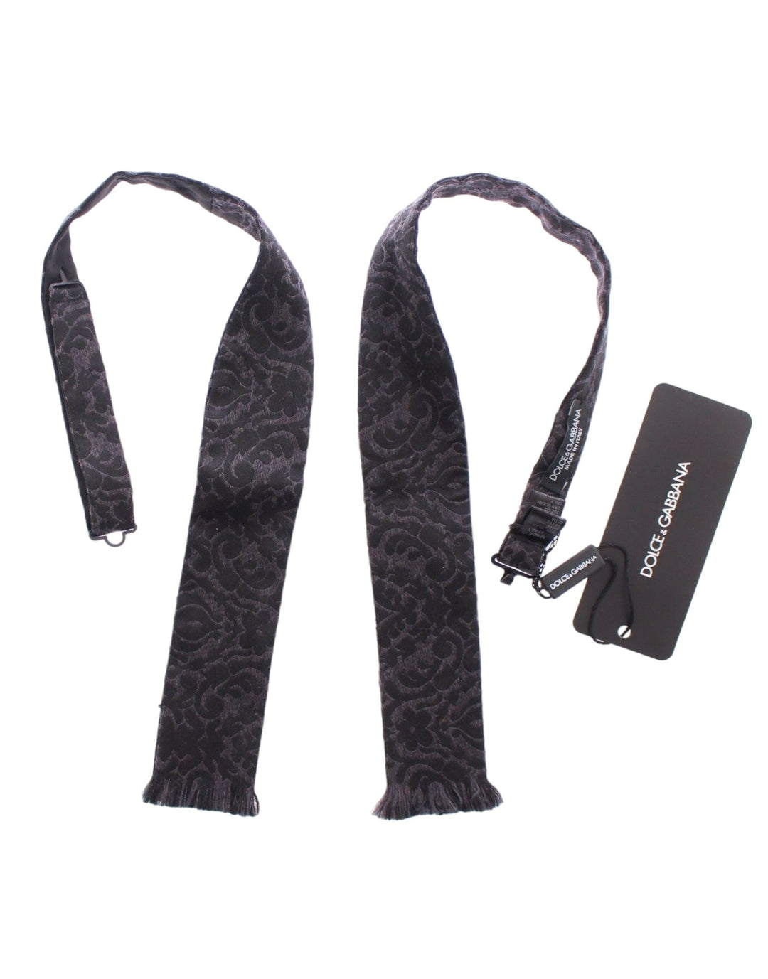 Men’s Dolce &amp; Gabbana Dark Gray Wool Silk Brand Baroque Paisley Bow Tie Men