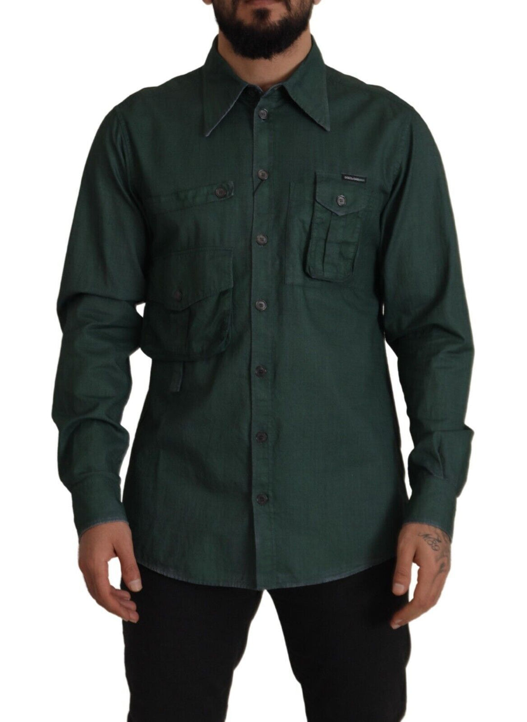 Dolce &amp; Gabbana Dark Green Button Down Long Sleeves Shirt