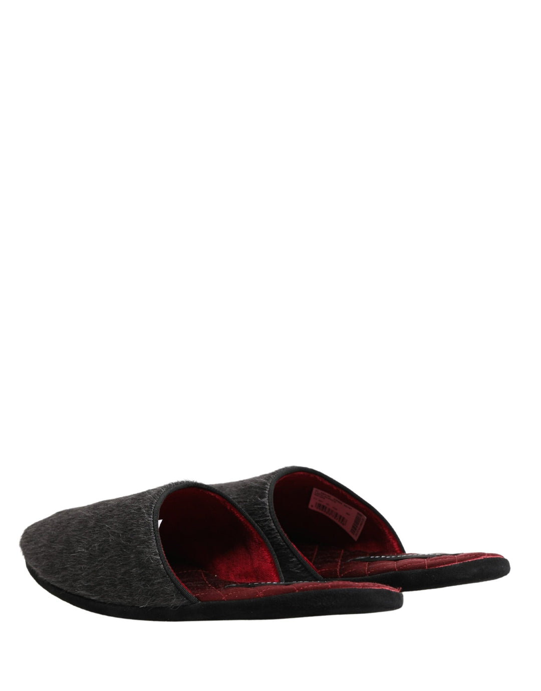 Men’s Dolce &amp; Gabbana Dark Grey Charcoal Wool Red Slippers Shoes